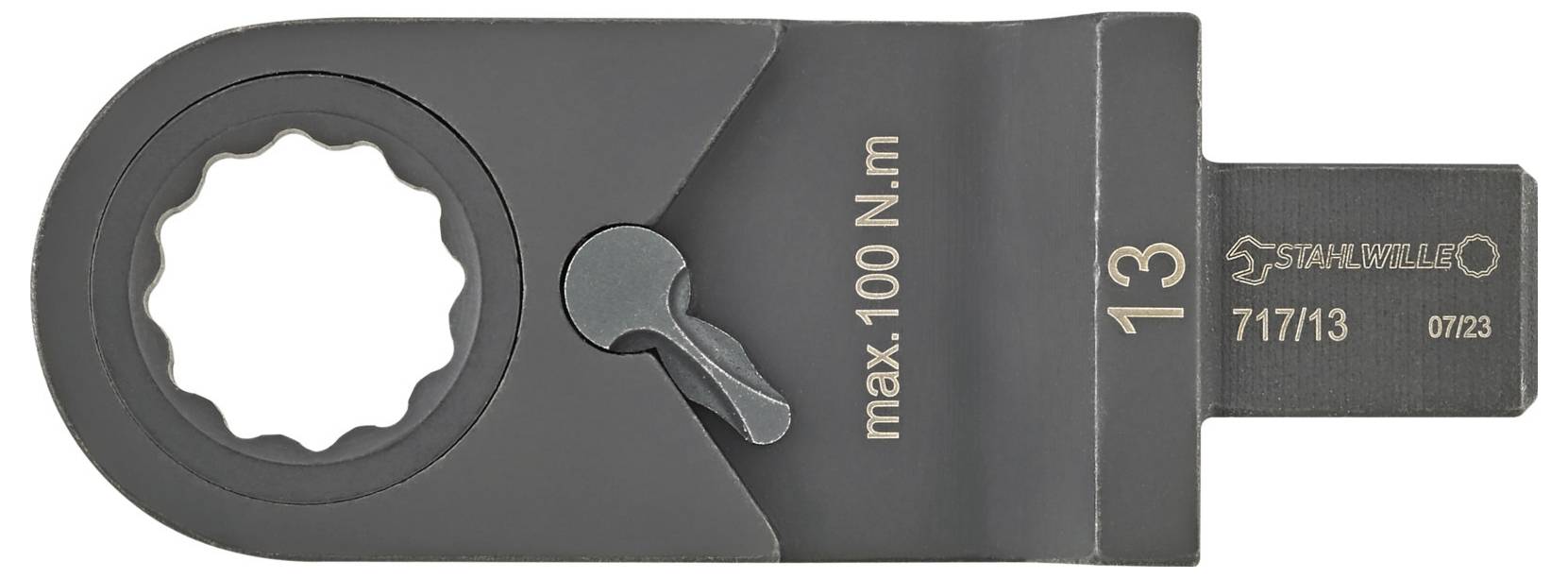 L'image montre une clé à molette avec l'inscription « max. 100 N.m » et « 13 ». La marque « Stahlwille » est visible sur la droite.
