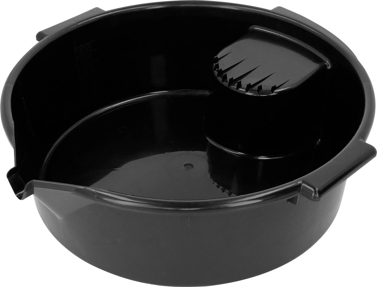 Seau de peinture noir rond avec grille pratique pour une répartition uniforme de la peinture lors de la peinture.