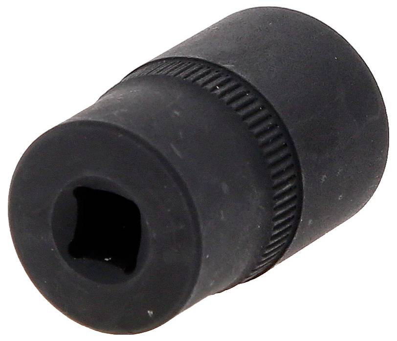 Un adaptateur noir pour fiche avec ouverture carrée et surface striée pour une meilleure prise en main.