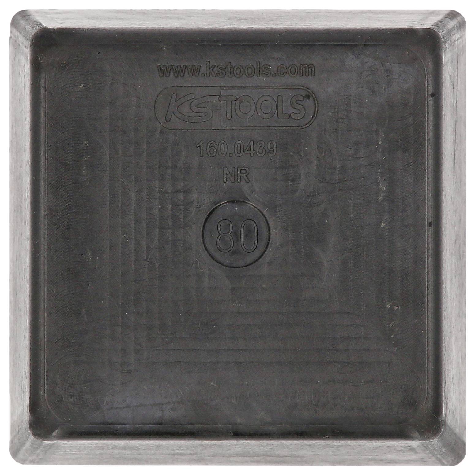 Un élément carré en plastique noir portant l'inscription 'KS TOOLS 160.0439 NR 80' au centre.