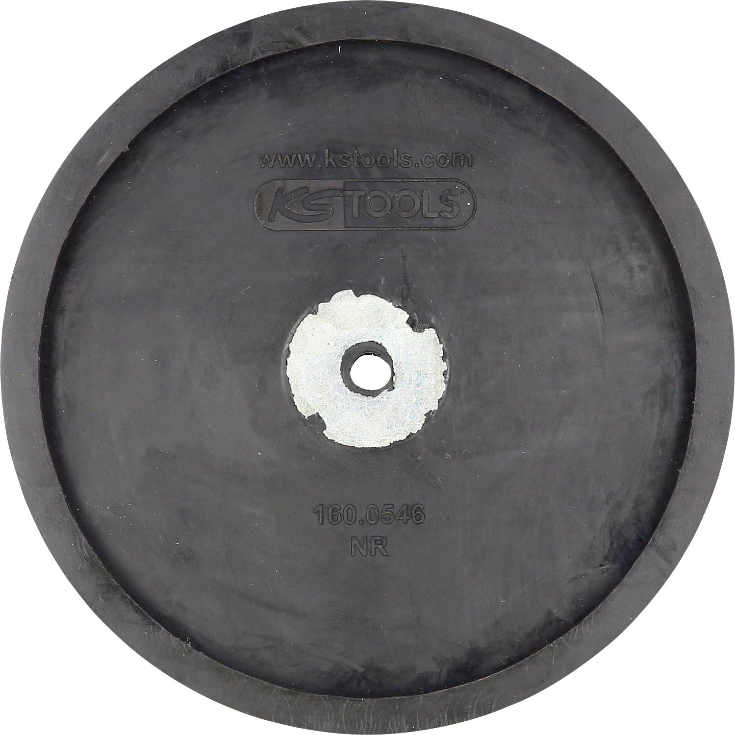 Une plaque ronde en plastique noir avec un trou central. Le logo 'KS Tools' et le numéro '160.0546 NR' sont estampés sur la surface supérieure.