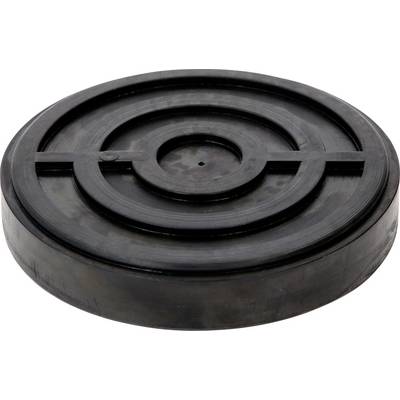 Un tampon d'égout rond noir avec des cercles concentriques. Surface structurée, robuste et fabriqué en métal.
