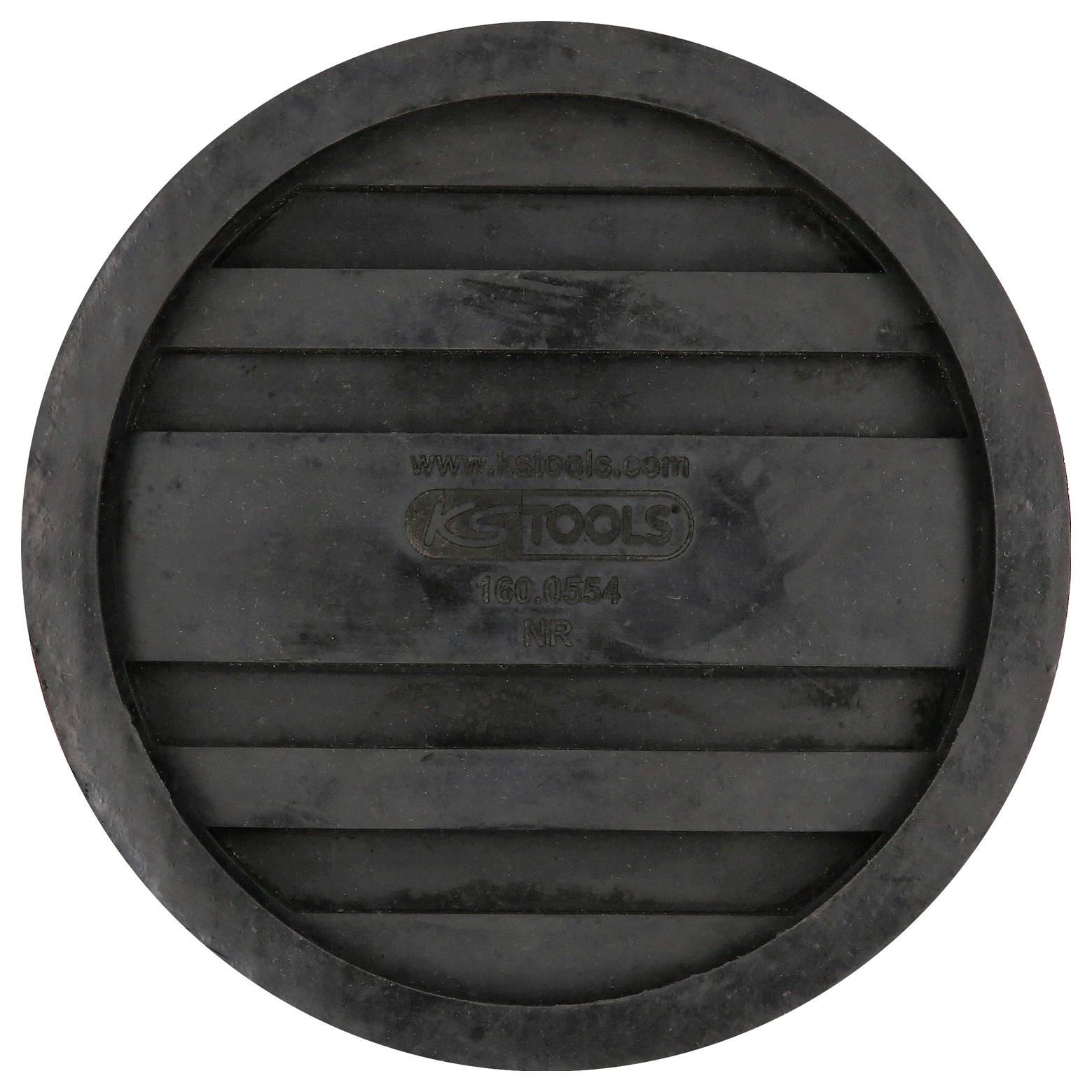 Tampon en caoutchouc 'KS Tools', rond, noir, avec motif strié, diamètre 165 mm, hauteur 25 mm, adapté pour ponts élévateurs et crics.