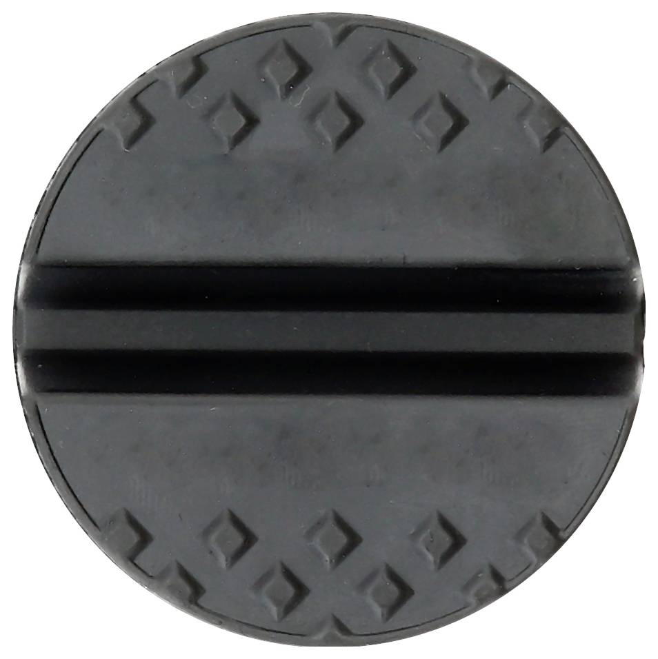 Bouton noir et gris froncé, orné d'un motif en losange.