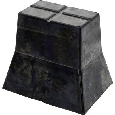 Un socle en plastique noir, carré, avec quatre encoches encastrées en haut et une base plus large en bas.