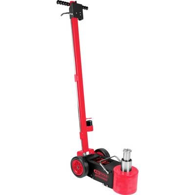 Cric hydraulique rouge à long manche et deux roues, portant la marque « FS Tools ».