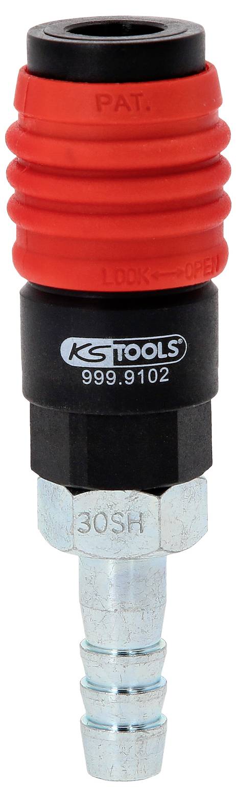 Un embout avec boîtier rouge et noir, raccord métallique en bas. Inscription : « KS TOOLS 999.9102 » et « 30SH ».