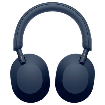 Casque audio over-ear bleu marine avec coques d'oreilles fermées et arceau réglable. Design moderne et minimaliste.