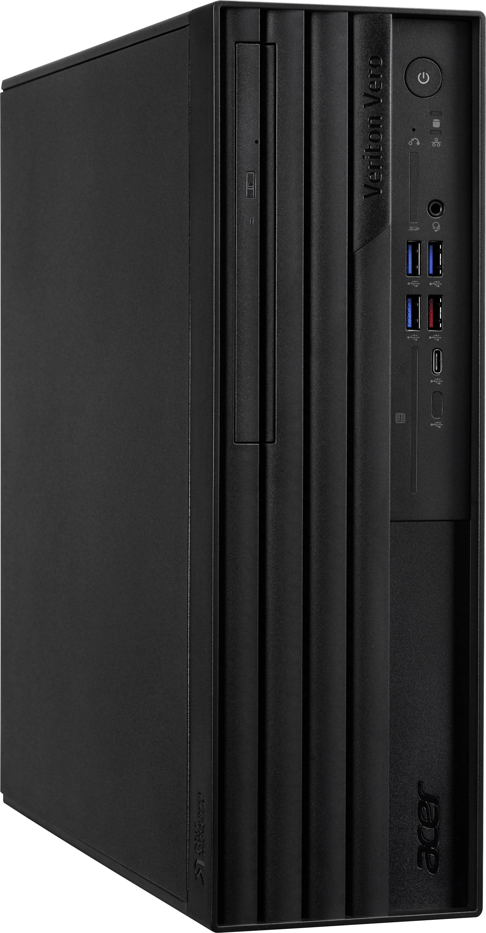 Un ordinateur de bureau noir de marque Acer avec plusieurs ports USB et un lecteur de CD à l'avant.