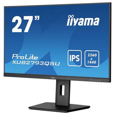 Moniteur iiyama ProLite XUB2793QSU, 27 pouces, avec écran IPS, résolution 2560 x 1440. L'écran affiche un fond d'écran bleu.