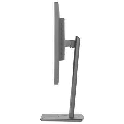 Un écran d'ordinateur pris de côté, installé sur un support réglable, illustrant un design élégant et moderne.
