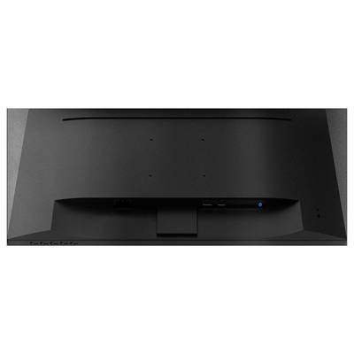 Vue arrière d'un moniteur d'ordinateur avec des ports visibles et un socle.