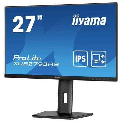 Un moniteur iiyama de 27 pouces avec écran IPS sur un support réglable.