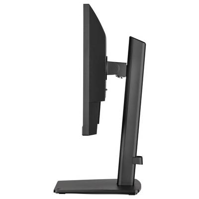 Un écran d'ordinateur noir montré de profil, avec un support réglable.