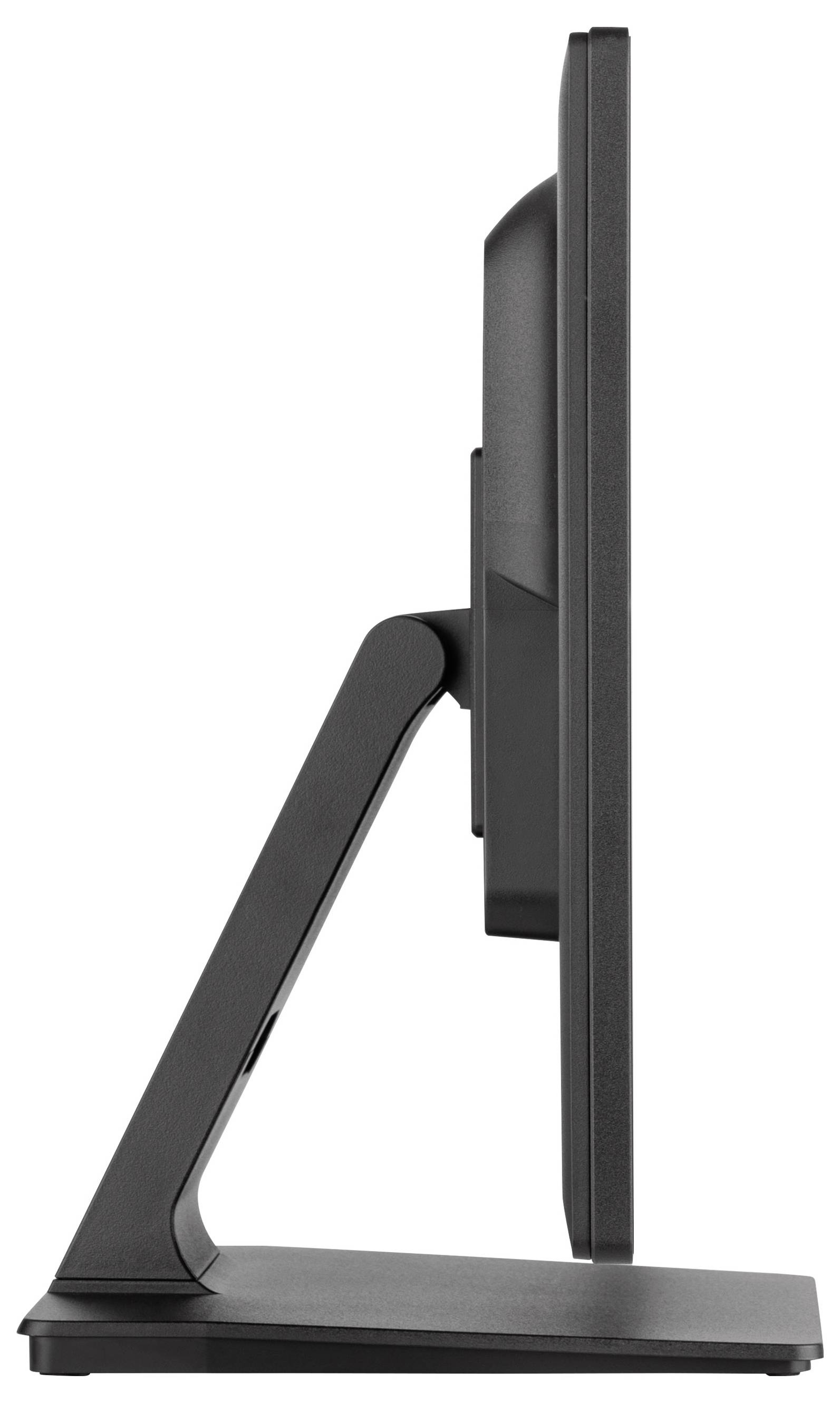 Vue latérale d'un écran d'ordinateur plat sur un support, illustrant son design élégant et compact.