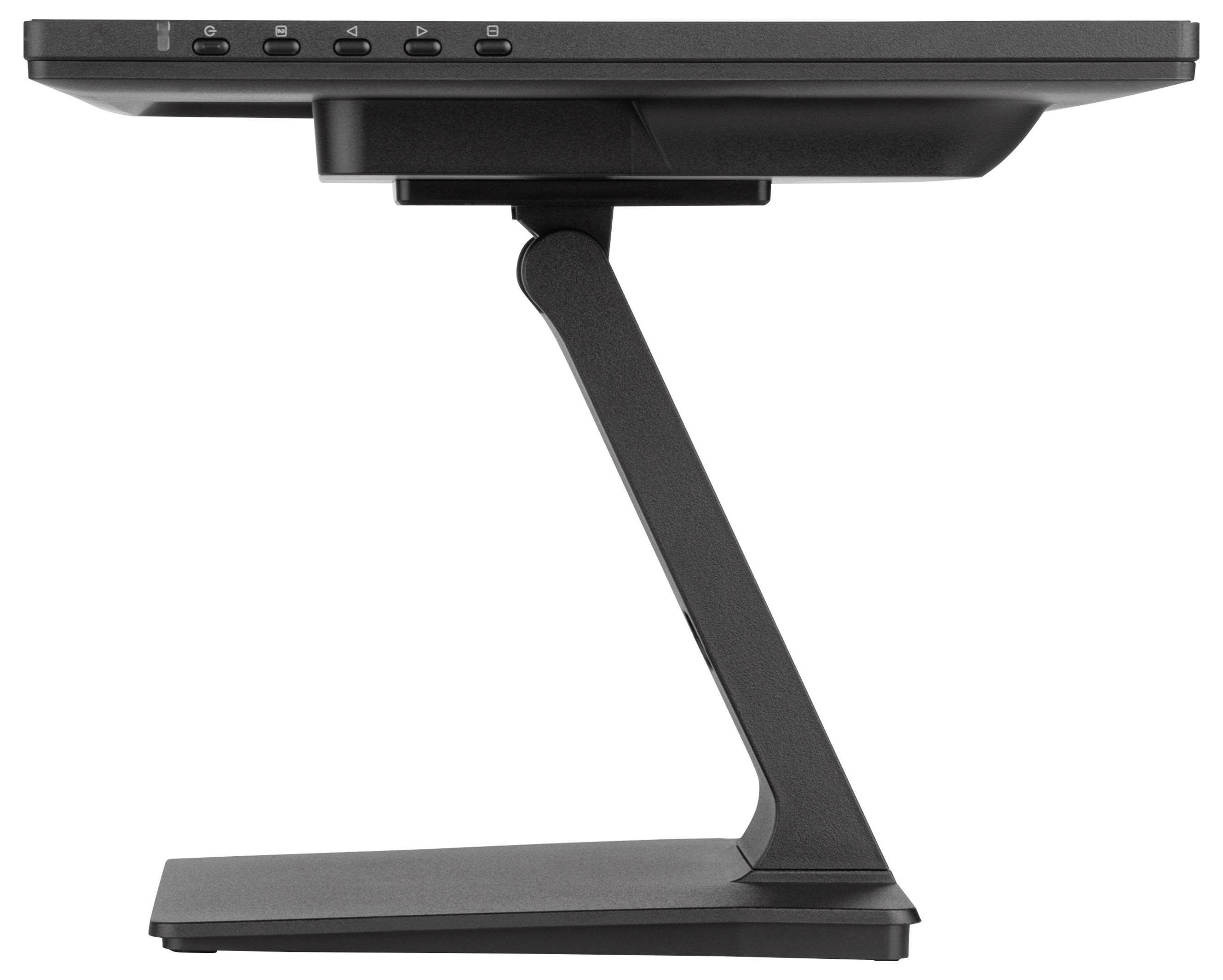 Un moniteur noir avec un support réglable, vu de profil, mettant en valeur la ligne droite et élégante de son design.