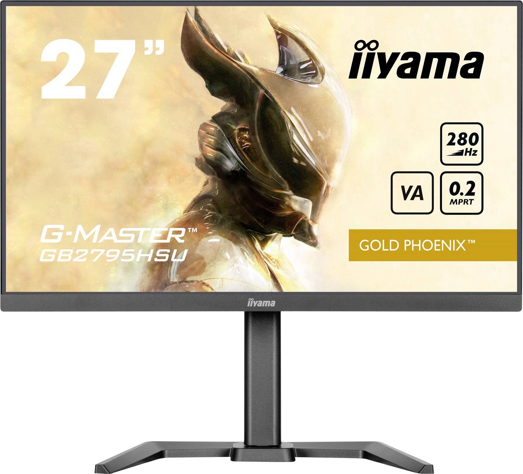 Moniteur Gaming iiyama G-Master Gold Phoenix, 27 pouces, 280 Hz, Panneau VA, Temps de réponse de 0,2 ms, sur un socle, Design casque.