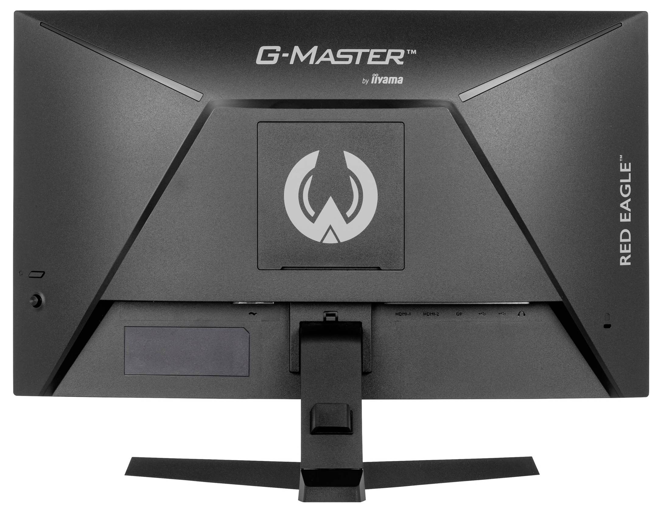 Un écran d'ordinateur noir vu de dos, portant l'inscription 'G-Master' en haut et 'Red Eagle' sur le côté. Le logo de la marque est visible.