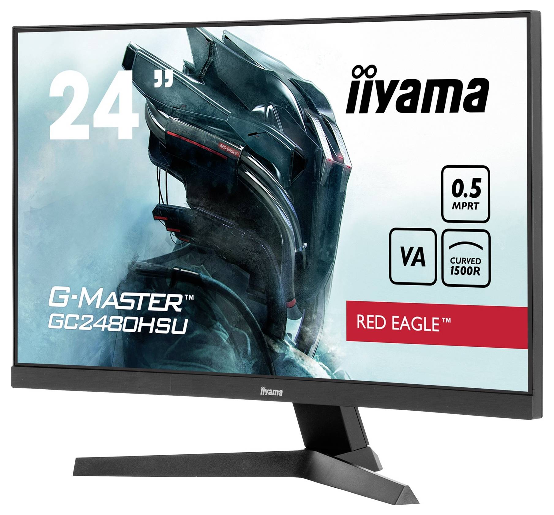 Moniteur de la marque iiyama 'G-Master', modèle GC2480HSU RED EAGLE, 24 pouces, temps de réponse de 0,5 ms, dalle VA, écran incurvé 1500R.