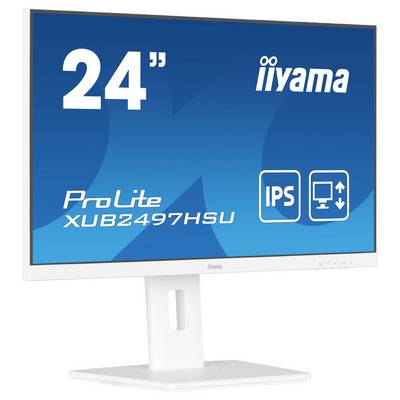 Moniteur iiyama de 24 pouces, modèle ProLite XUB2497HSU, doté de la technologie IPS et d'un pied réglable en hauteur.
