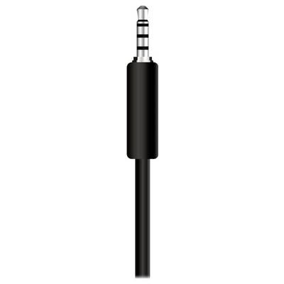 Fiche jack noir de 3,5 mm, généralement utilisée pour les écouteurs ou les connexions audio.
