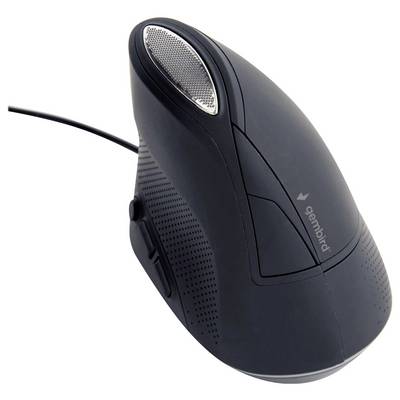 Souris verticale noire de la marque Gembird, au design ergonomique et avec connexion par câble USB.