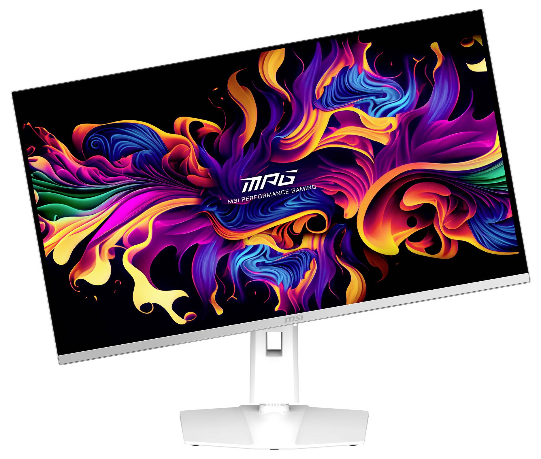 Un moniteur de jeu coloré avec des motifs abstraits et dynamiques à l'écran.