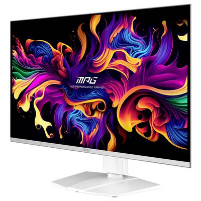 Un moniteur avec un arrière-plan abstrait coloré composé de couleurs vives. Sur l'écran est affiché « MAG Performance Gaming ».