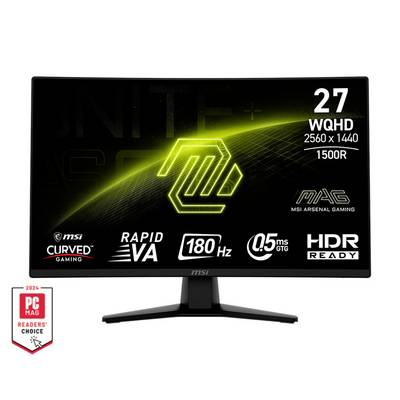 Un moniteur gaming MSI de 27 pouces, avec une résolution WQHD (2560 x 1440), un taux de rafraîchissement de 180 Hz et un temps de réponse de 0,5 ms.