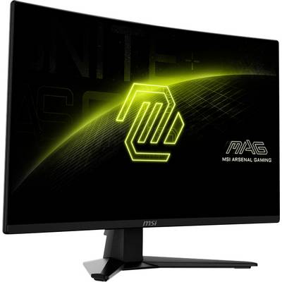 Moniteur de jeu Kurviger avec logo graphique jaune et inscription 'MSI Arsenal Gaming'. L'écran est posé sur un socle noir.