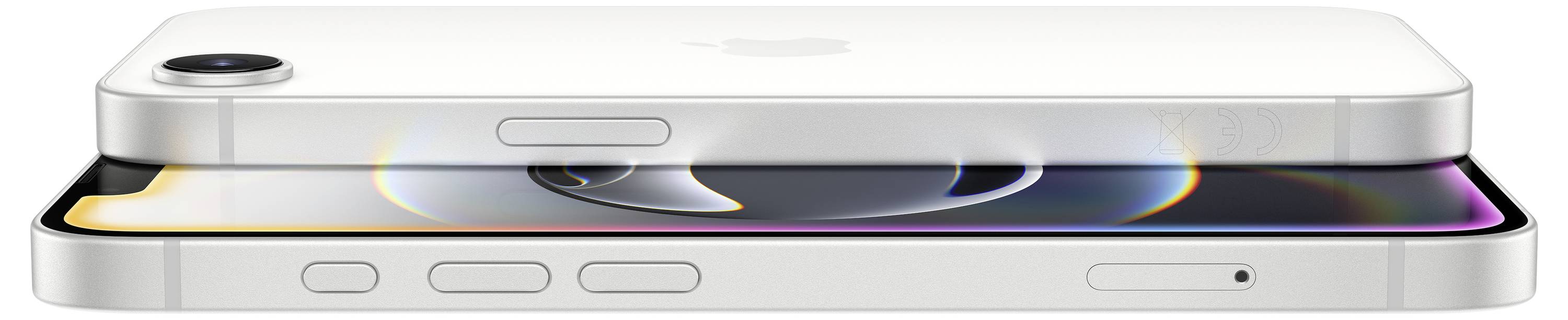 Un smartphone moderne en argent présente un design élégant et fin, avec des touches latérales et un appareil photo dans le coin.