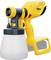 Un pulvérisateur électrique jaune avec un réservoir blanc pour liquide, adapté pour l'application uniforme de liquides sur des surfaces.