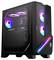 PC de jeu avec boîtier transparent, montrant des ventilateurs LED lumineux et une carte graphique. Logo de marque visible sur le côté.