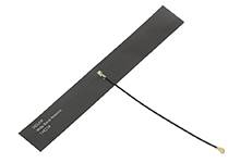 Antenne électronique plate avec un long câble fin et un petit connecteur, potentiellement adaptée à la communication sans fil.