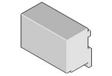 Représentation 3D grise d'un bloc rectangulaire avec des arêtes arrondies, montré en perspective de côté.