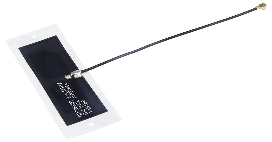 Une antenne patch noire de 2,4 GHz avec un long câble et un connecteur métallique, adaptée aux appareils de communication sans fil.