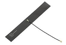Antenne noire rectangulaire avec long câble ; Positionnée en diagonale avec le connecteur à droite. Adaptée aux appareils de communication sans fil.