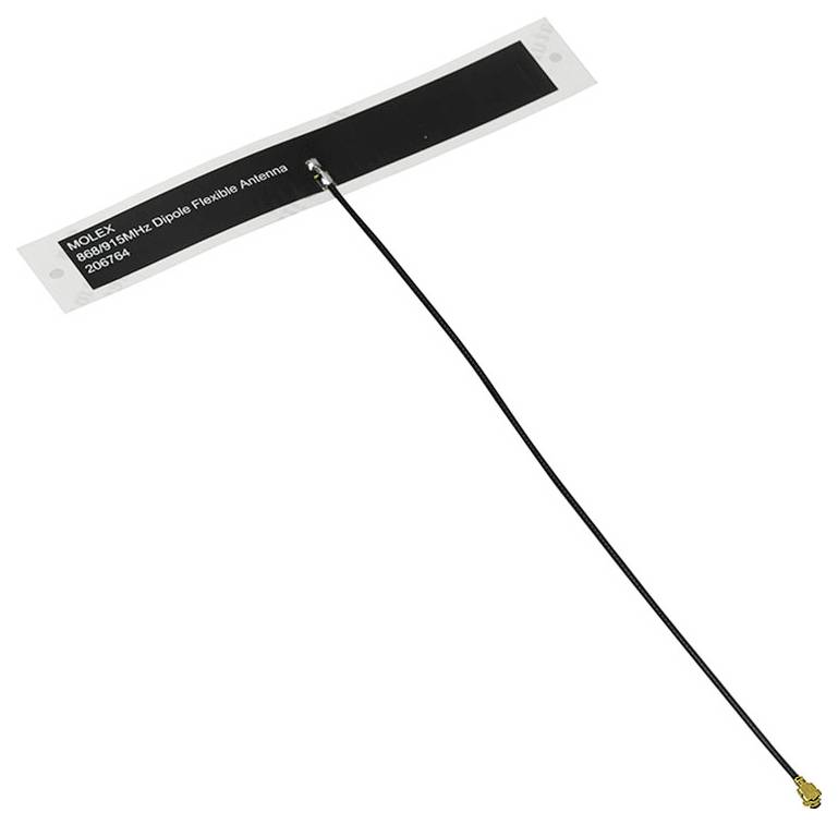 Antenne flexible avec câble et connecteur, adaptée aux applications de téléphonie mobile, sur un fond blanc.