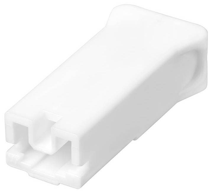 Un bouchon en plastique blanc de forme rectangulaire avec deux emplacements de connexion.