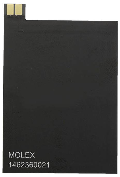 Un composant électronique noir avec des contacts dorés sur le bord supérieur. « MOLEX 1462360021 » est imprimé dessus.