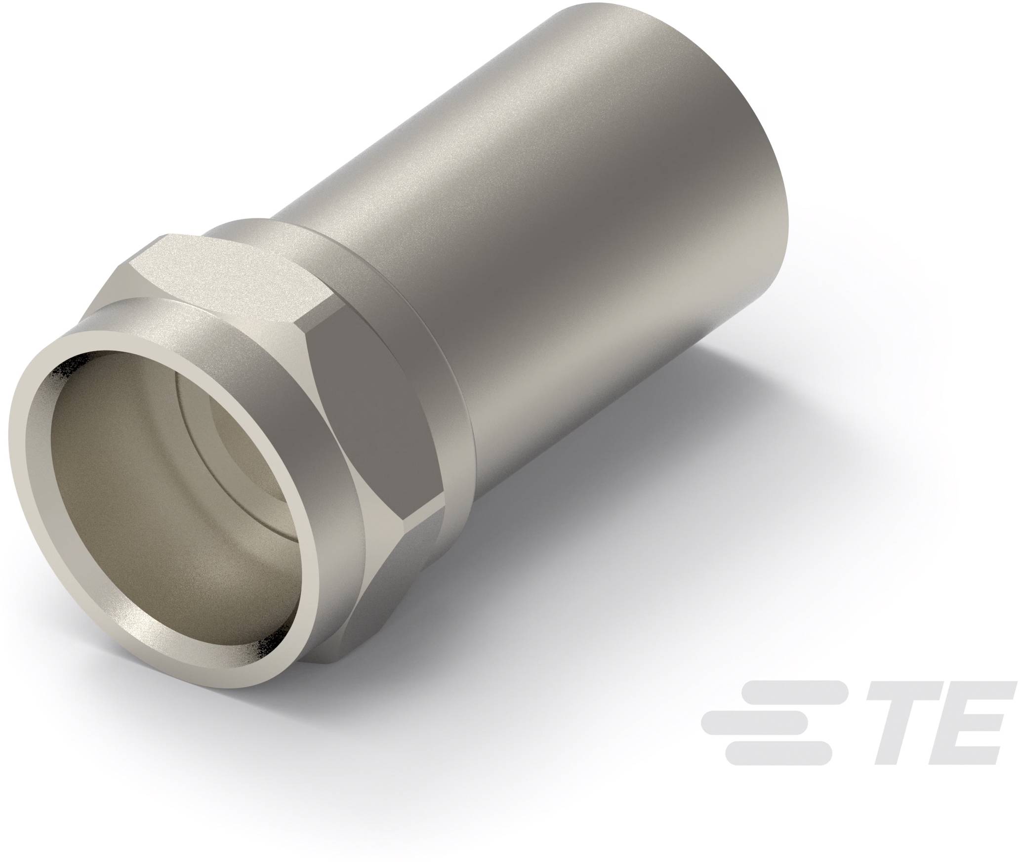 Connecteur métallique de forme cylindrique avec bord cannelé, adapté pour les connexions électriques.