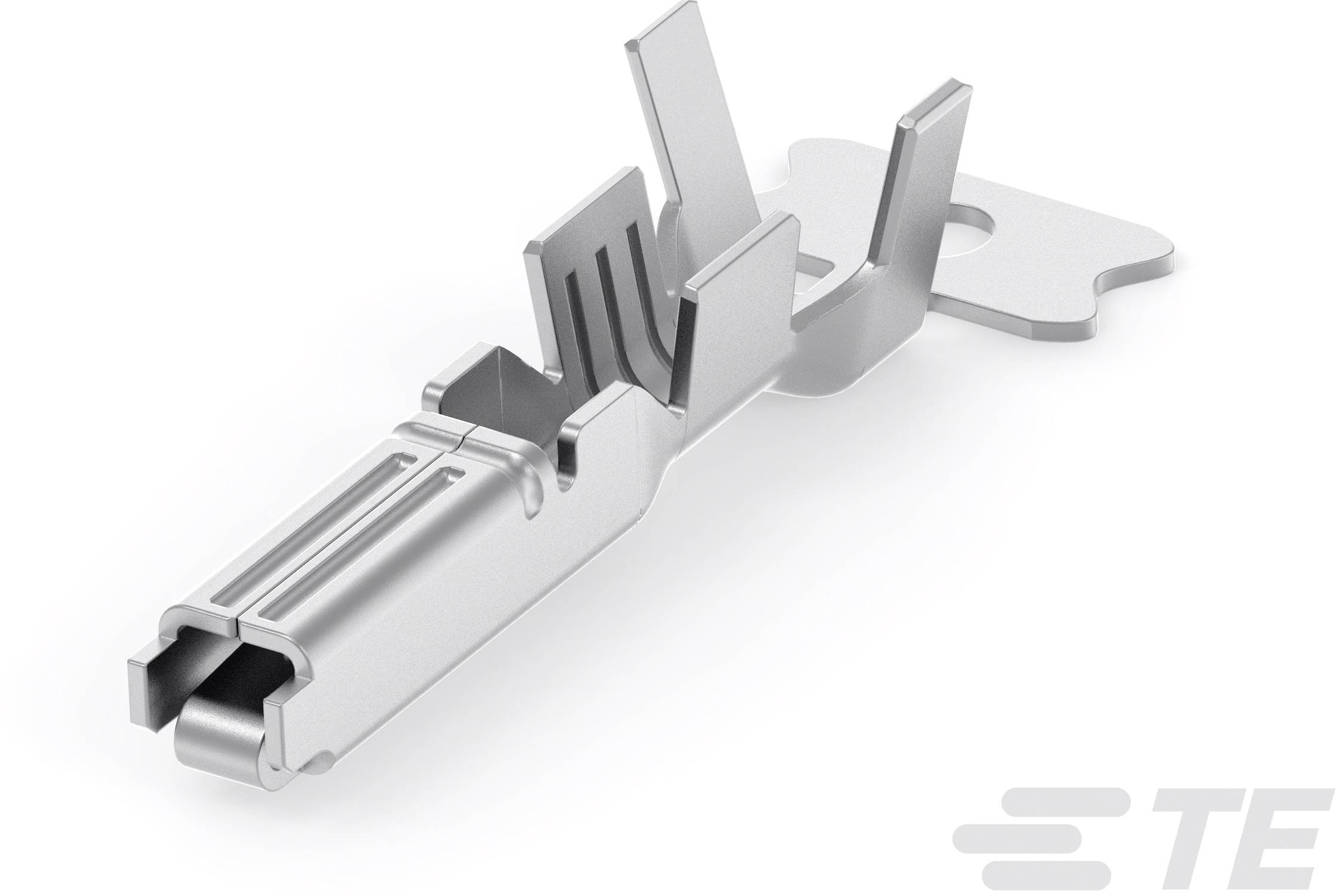 Un connecteur métallique avec une fiche coudée et des éléments de fixation. Adapté pour les connexions électriques dans les appareils.