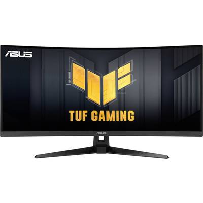 Moniteur de gaming ASUS TUF avec écran incurvé et le logo au centre de l'écran.