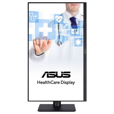 Un médecin appuie sur un écran virtuel avec des symboles de santé. En bas, il est écrit « Écran de santé ASUS ».