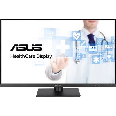 Un médecin en blouse blanche pointe un écran virtuel avec des symboles médicaux ; à côté est inscrit 'ASUS HealthCare Display'.