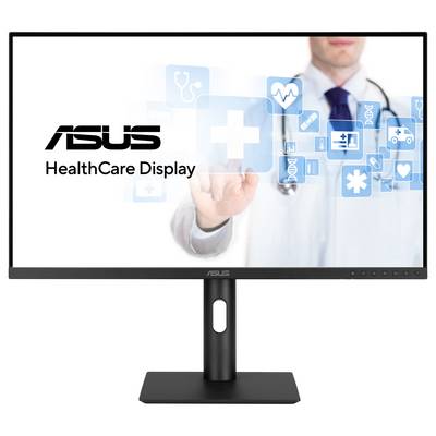 Un médecin pointe vers un écran virtuel avec des symboles de santé. « Écran de santé ASUS » est inscrit à gauche.