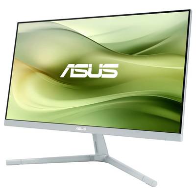 Un écran d'ordinateur moderne au design élégant, posé sur un support métallique. Le logo 'ASUS' est visible sur l'écran.