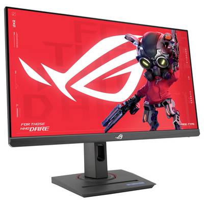Un écran d'ordinateur avec un arrière-plan rouge vif affiche un design de robot futuriste et un logo stylisé.