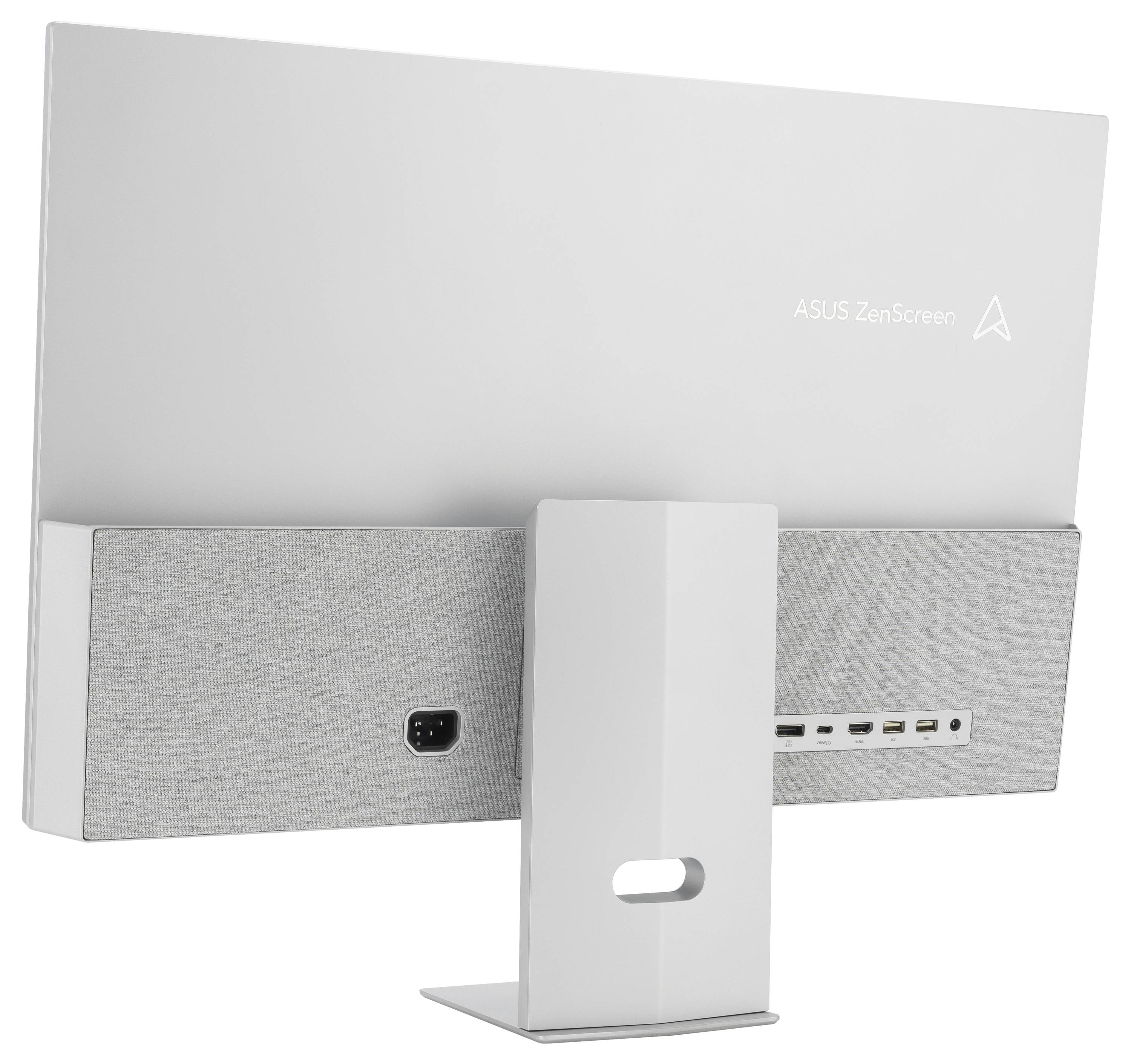 Un moniteur d'ordinateur blanc vu de dos avec plusieurs connexions à l'arrière.