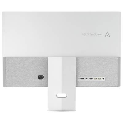 Vue arrière d'un écran avec les ports de connexion : HDMI, USB-C, USB-A et prise d'alimentation. Texte 'ASUS ZenScreen' et logo visibles.